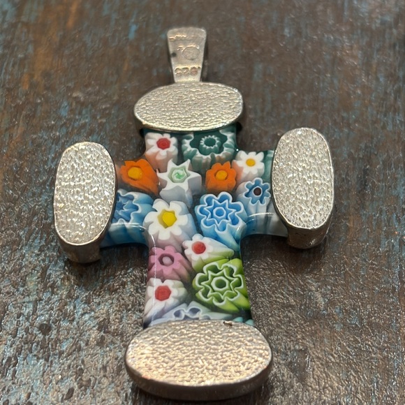 Colorful Murano Millefiori Cross 925 silver - Picture 2 of 3